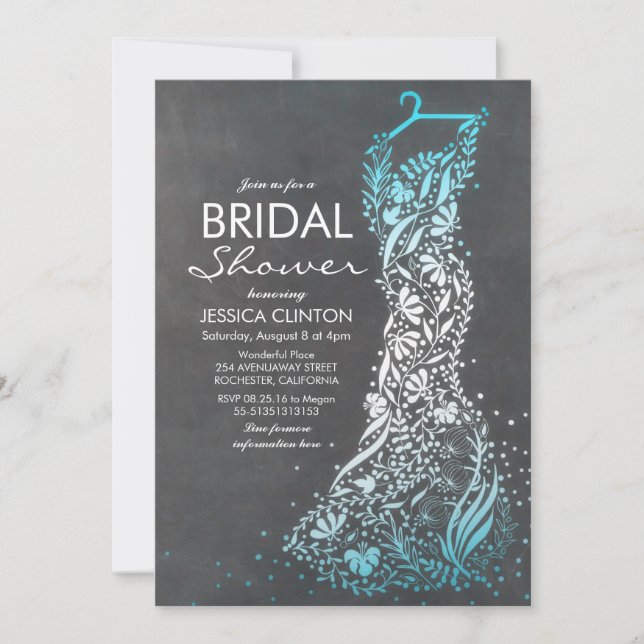 Invitación Chalkboard y ducha de novias de color turquesa (Anverso)