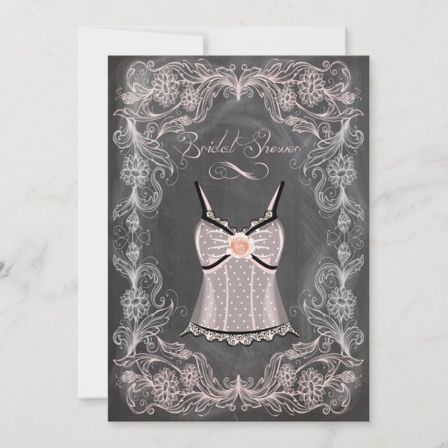Invitación Chalkboard y Lace Vintage Bridal Shower (Anverso)