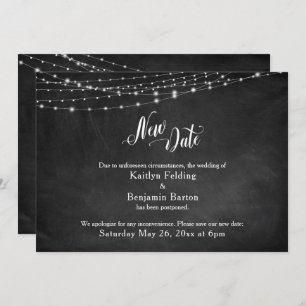 Invitación Chalkboard y luces pospuestas Boda "Nueva fecha"