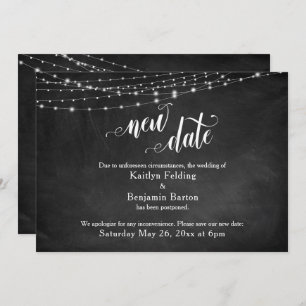 Invitación Chalkboard y luces pospuestas Boda "Nueva fecha"