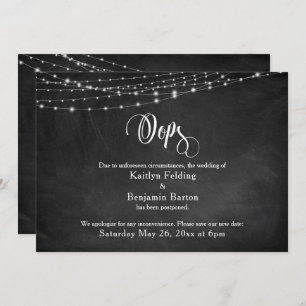 Invitación Chalkboard y luces pospusieron humor Boda "Oops"