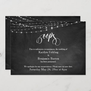 Invitación Chalkboard y luces pospusieron humor Boda "Oops"
