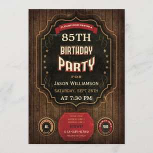 Invitación Chalkboard y madera de época de 85 años