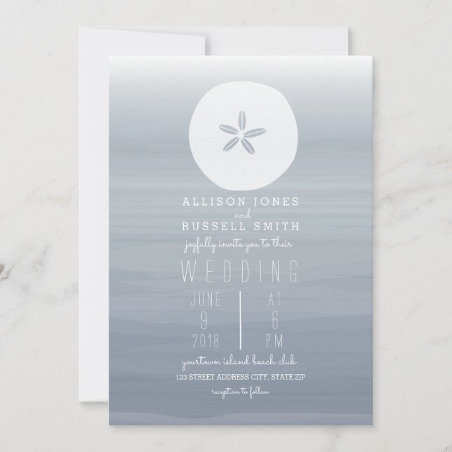 Invitación Chambray color agua + Boda de arena (Anverso)