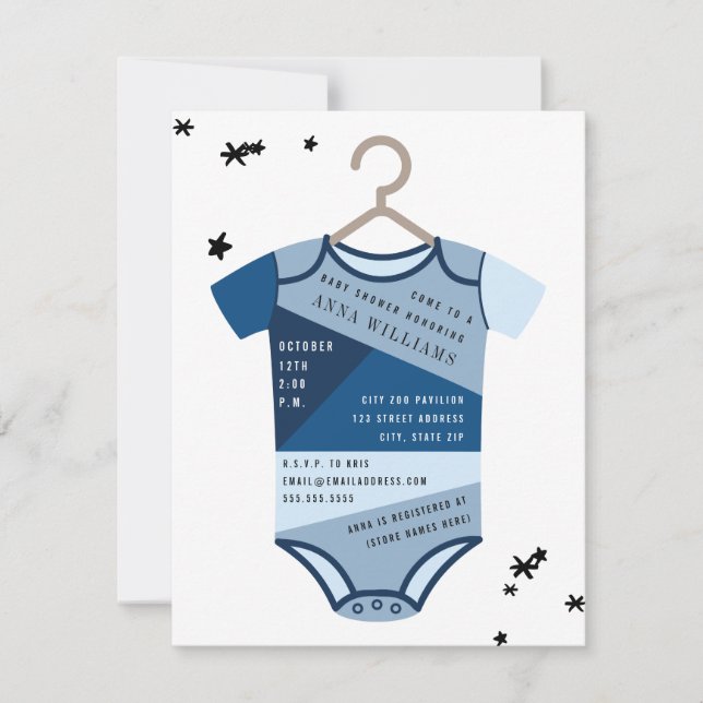 Invitación Chambray Color Block Bodysuit Boy Baby Shower (Anverso)