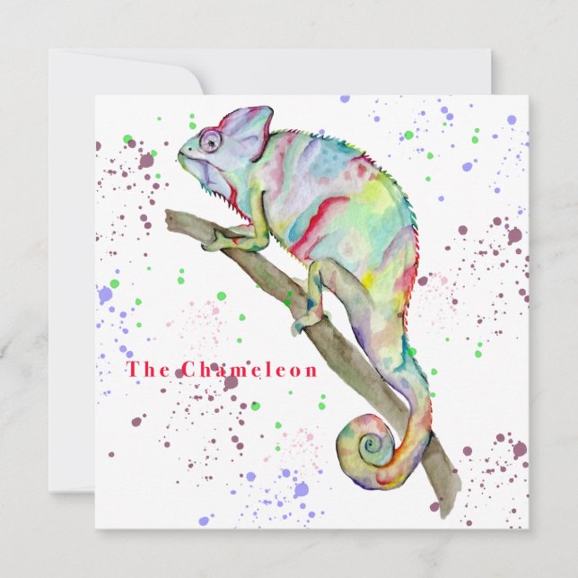 Invitación Chameleon divertido de color de agua (Anverso)