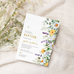 Invitación Chamomile y Eucalyptus Flores Silvestres Bautismo