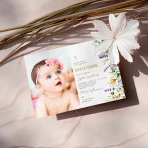 Invitación Chamomile y Eucalyptus Foto Christening