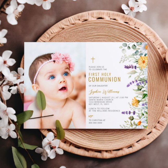 Invitación Chamomile y Eucalyptus Foto Primera Comunión Santa (Subido por el creador)