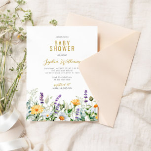 Invitación Chamomile y Eucalyptus Wildflowers Baby Shower