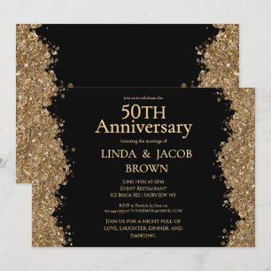 Invitación Champagne 50 Aniversario de Boda Brillo Dorado Fal