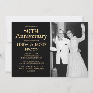 Invitación Champagne 50 Aniversario de Boda Foto en Blanco y 