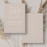 Invitación Champagne 70th Birthday Save the Date con detalles<br><div class="desc">Elegante diseño de "fiesta de cumpleaños 70" con un guión de tipografía formal,  nombre personalizado y texto de detalles. Fácil de usar y fácil de personalizar. ¡No te quedes sin el tuyo!</div>