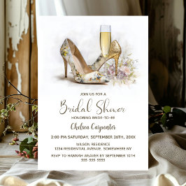 Invitación Champagne and Elegant Floral High Heel Shoes