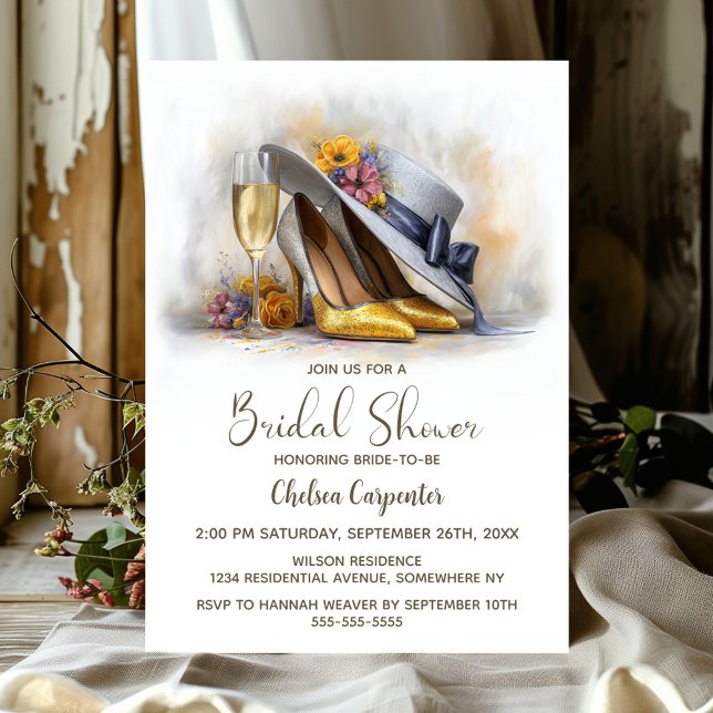 Invitación Champagne and Elegant Gold High Heel Shoes (Subido por el creador)