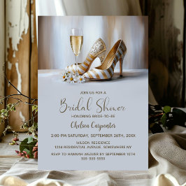 Invitación Champagne and Elegant Gold Striped High Heel Shoes