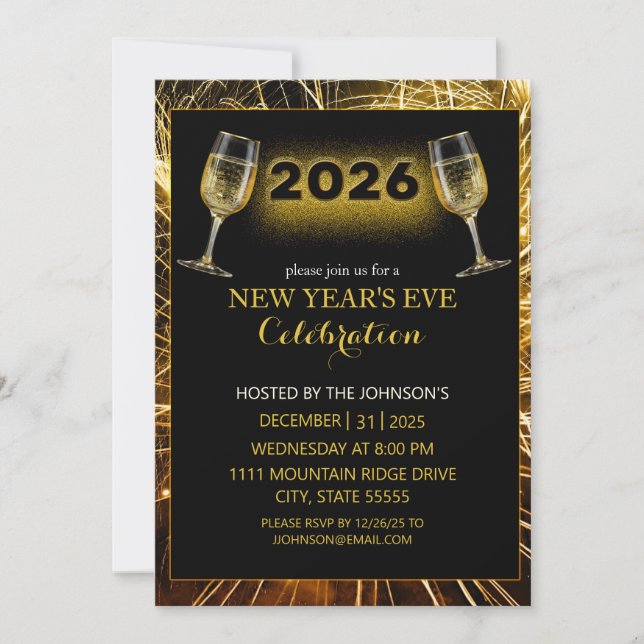 Invitación Champagne and Fireworks New Year's (Anverso)
