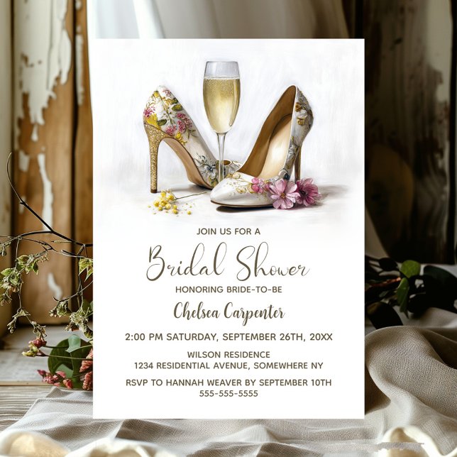 Invitación Champagne and Floral High Heel Shoes (Subido por el creador)