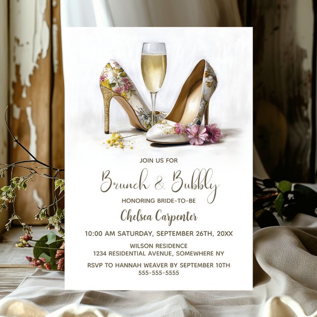 Invitación Champagne and Floral Shoes Brunch and Bubbly (Subido por el creador)