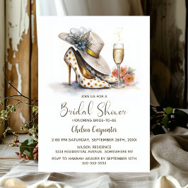 Invitación Champagne and Gold Polka Dot High Heel Shoes