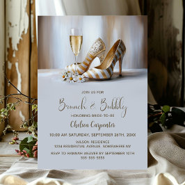 Invitación Champagne and Gold Striped Shoes Brunch and Bubbly
