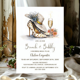 Invitación Champagne and Polka Dot Shoes Brunch and Bubbly
