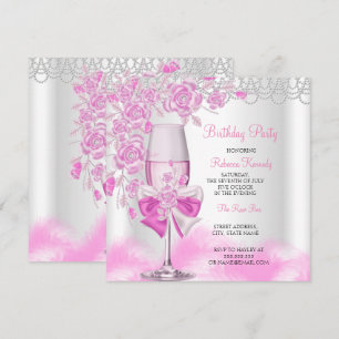 Invitación Champagne Blanco Fiesta de Cumpleaños Rosa Rosa Cl