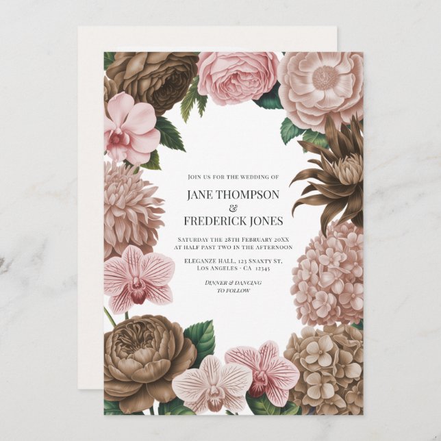 Invitación Champagne Blush, Oyster Pink & Latte Beige Wedding (Anverso / Reverso)