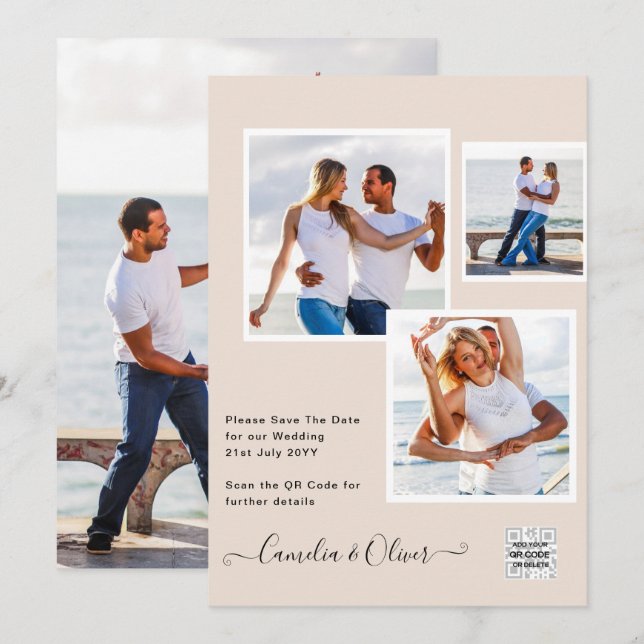 Invitación Champagne Blush PHOTO Wedding Invitation QR Code (Anverso / Reverso)