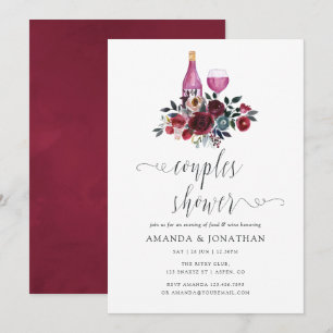 Invitación Champagne Bohemio Burgundy y Navy Parejas Shower D