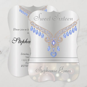 Invitación Champagne Bokeh Blue Topaz Sweet 16