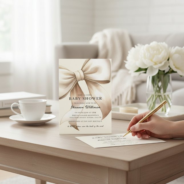 Invitación Champagne Bow Baby Shower QR code Invite (Subido por el creador)