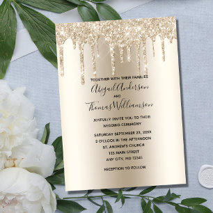 Invitación Champagne Brillo Goteo Tendencia Elegante Boda