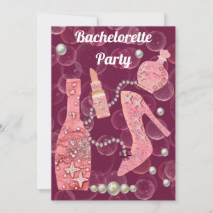 Invitación Champagne Brillo y Perlas Burgundy Despedida de So