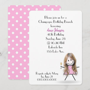 Invitación Champagne Brunch Stick Girl cumpleaños 40
