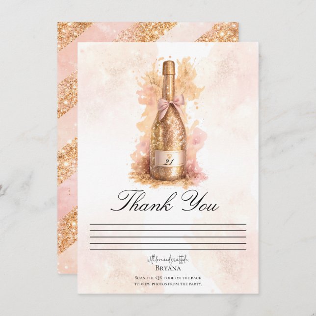 Invitación Champagne Bubbly & Gold Glitter Thank You Card (Anverso / Reverso)