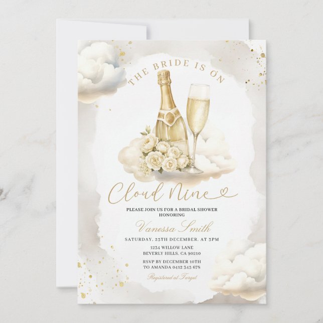Invitación Champagne Cloud Nine Bridal Shower Invitation (Anverso)