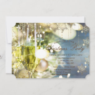 Invitación Champagne Copos de Nieve Dorados ,Navidad Corporat
