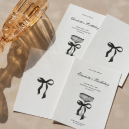 Invitación Champagne coupe Black Bow Birthday Party Invite