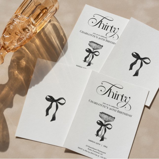 Invitación Champagne coupe Black Bow Birthday Party Invite (Subido por el creador)