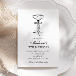 Invitación Champagne Coupe Elegant Bow Birthday Invitation