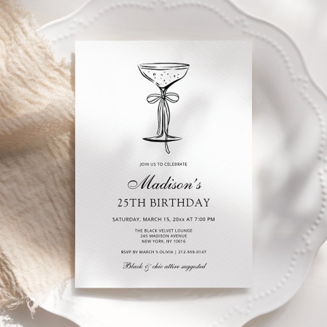 Invitación Champagne Coupe Elegant Bow Birthday Invitation (Subido por el creador)