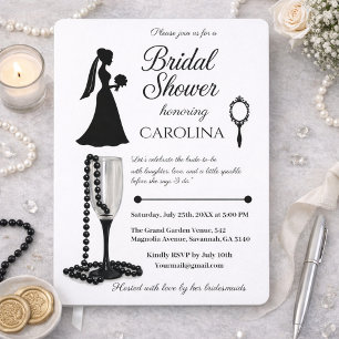 Invitación Champagne de Boda Perla Negra y Blanca