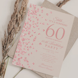 Invitación Champagne de cumpleaños 60 sorpresa de oro rosa