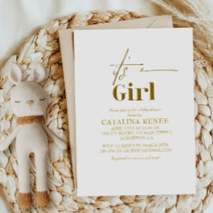 Invitación Champagne de Oro Baby Shower Es una Niña
