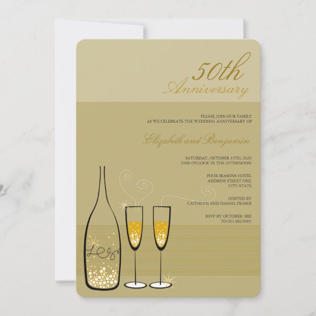 Invitación Champagne de oro celebra 50 años de Boda (Anverso)