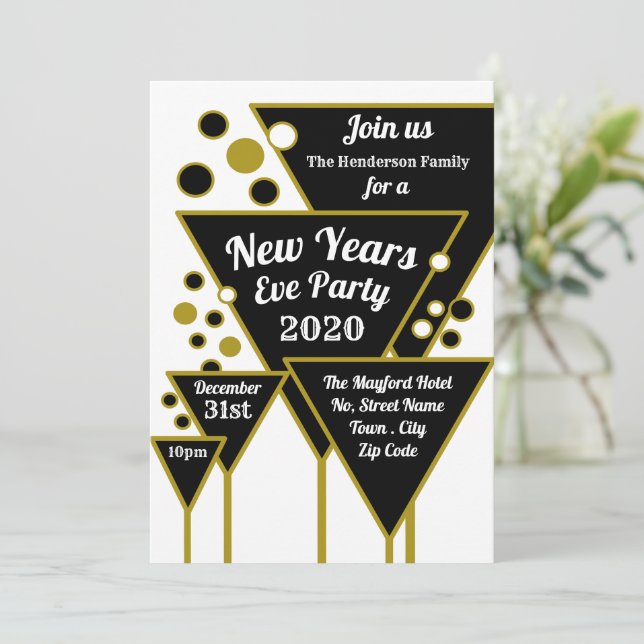 Invitación Champagne de oro, Fiesta de Nochevieja (Anverso de pie)
