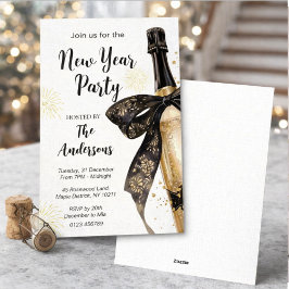 Invitación Champagne de Oro Negro Aplaude Fiesta de Nocheviej
