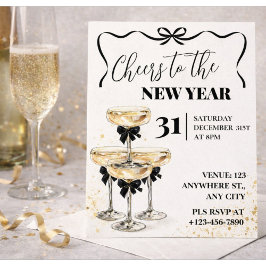 Invitación Champagne de Oro Negro Brindis por el Año Nuevo Fi