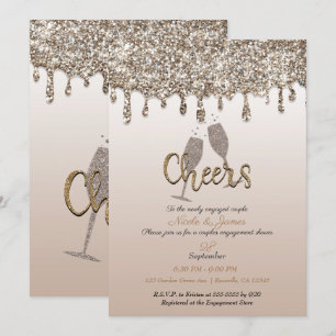 Invitación Champagne Dorado Brillo Goteo Glam Acompañamiento 